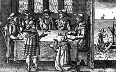 Stafford clearing him-selfie, ilustrace z „Vděčné vzpomínky na Boží milosrdenství“ od George Carletona, vydané v roce 1627